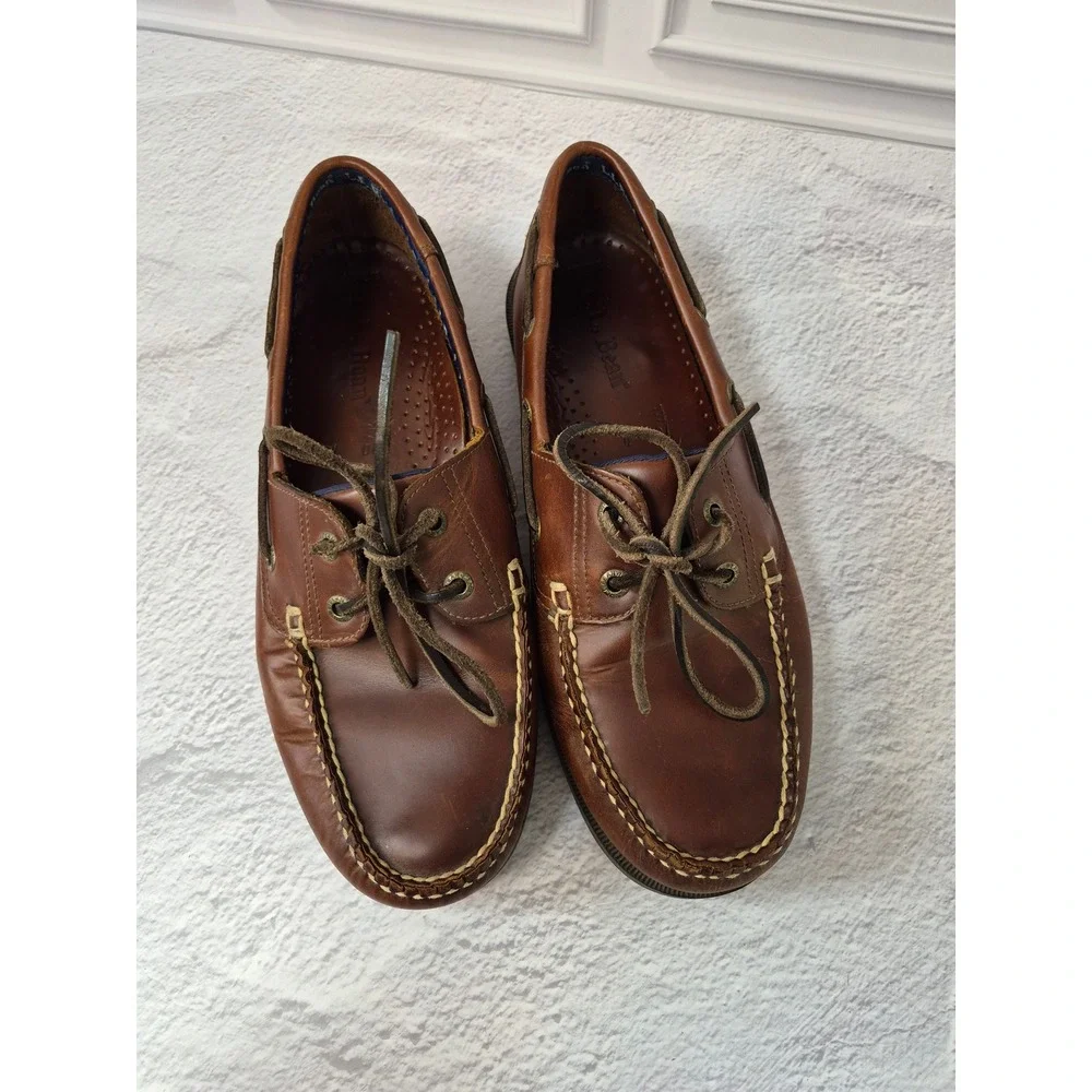 LL Bean Casco Bay Boat Shoes Mens 10 D Brown Leather 2-Eye Loafers 0WC62
